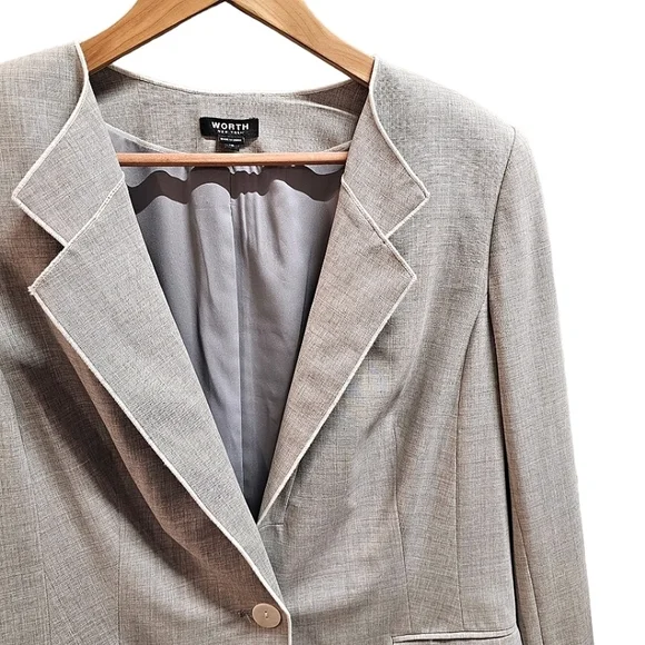 Worth NY Wool One Button Closure Heather Dove Gray Blazer Plus Size 16
